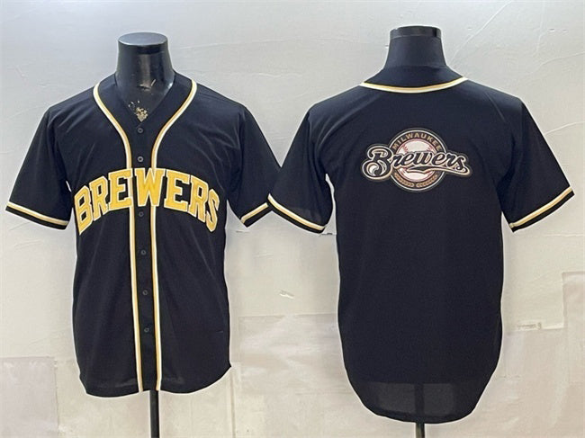 Milwaukee Brewers Team Big Logo 2026 Fashion Replica Black JEROMEN Out Stitched Jersey