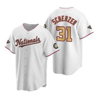 Washington Nationals #31 Max Scherzer White Gold JEROMEN 2019 World Series Champions Stitched Cool Base Jersey