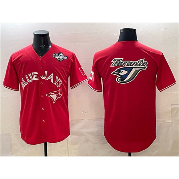 Toronto Blue Jays Team Big Logo Red JEROMEN 2025 World Series Home Cool Base Stitched Jersey