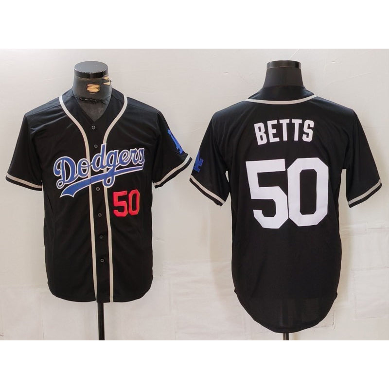 Los Angeles Dodgers #50 Mookie Betts Number Black JEROMEN White Cool Base Stitched Jersey 2