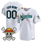 Custom Miami Marlins x One Piece Pinstripe White JEROMEN Vapor Premier Limited Jersey - Stitched