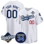 Custom Los Angeles Dodgers ACTIVE PLAYER White JEROMEN 2025 World Series With No. 34 Patch Limited Stitched Jersey