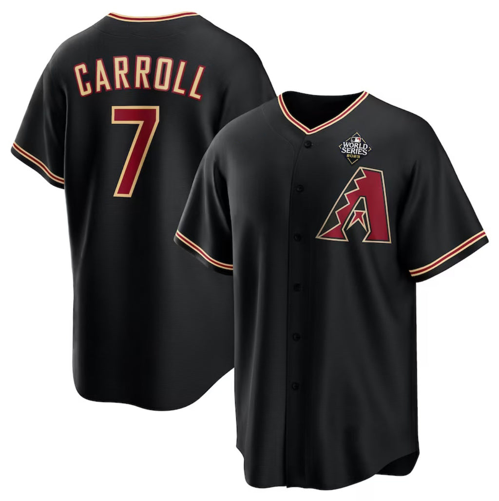 Arizona Diamondbacks #7 Corbin Carroll Black JEROMEN 2023 World Series Cool Base Stitched Jersey