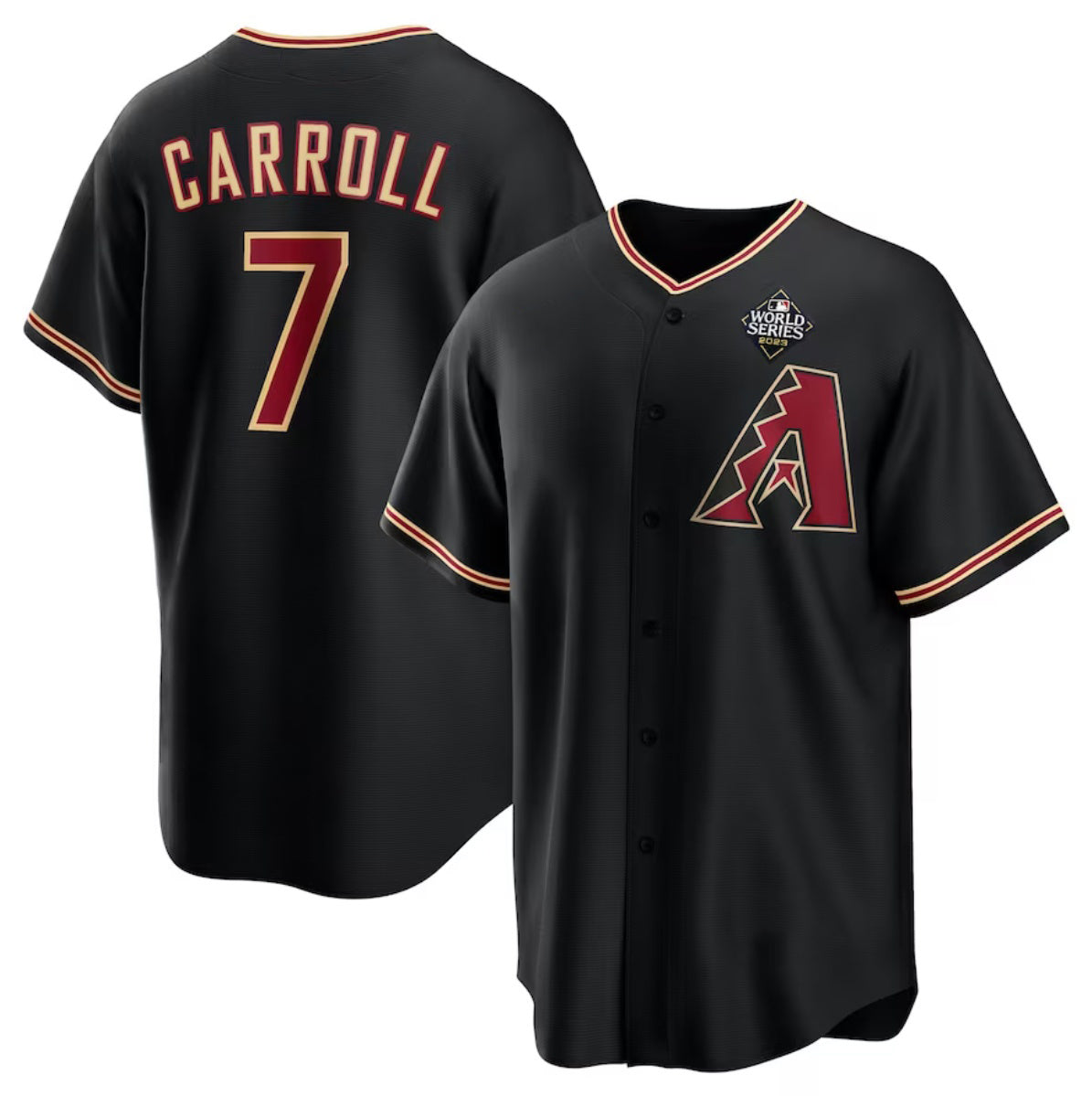 Arizona Diamondbacks #7 Corbin Carroll Black JEROMEN 2023 World Series Cool Base Stitched Jersey