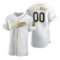 Custom Cleveland Indians White JEROMEN Stitched Flex Base Golden Edition Jersey