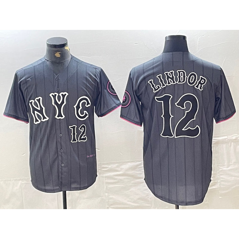 New York Mets #12 Francisco Lindor Number Grey JEROMEN 2024 City Connect Cool Base Stitched Jersey 2