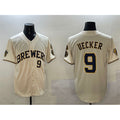 Milwaukee Brewers #9 Bob Uecker Cream JEROMEN With Home Patch Limited Stitched Baseball Jersey