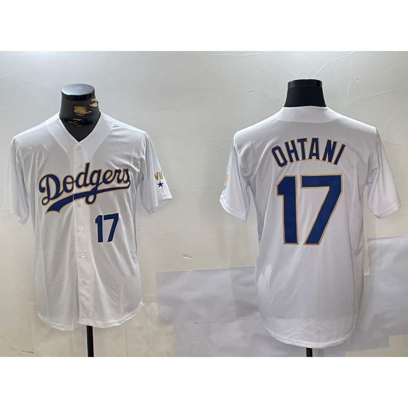 Los Angeles Dodgers #17 Shohei Ohtani Number White Gold JEROMEN Championship Stitched Cool Base Jerseys