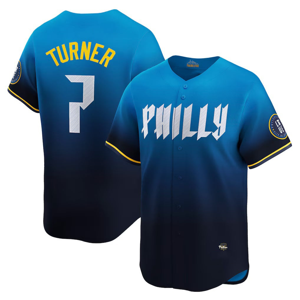 Philadelphia Phillies #7 Trea Turner Blue JEROMEN City Connect Limited Player Jersey