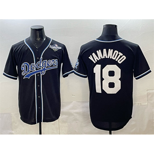Los Angeles Dodgers #18 Yoshinobu Yamamoto Black JEROMEN 2025 World Series Cool Base Stitched Jersey