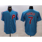 Philadelphia Phillies #7 Trea Turner Blue JEROMEN Cooperstown Throwback Cool Base Jersey