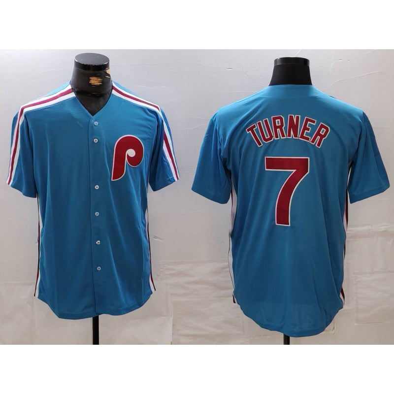 Philadelphia Phillies #7 Trea Turner Blue JEROMEN Cooperstown Throwback Cool Base Jersey