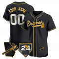 Custom Atlanta Braves 2024 Spring Training & Georgia Patch Vapor Premier Elite Jersey ¨C Black Gold JEROMEN