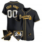 Custom Atlanta Braves 2024 Spring Training & Georgia Patch Vapor Premier Elite Jersey ¨C Black Gold JEROMEN