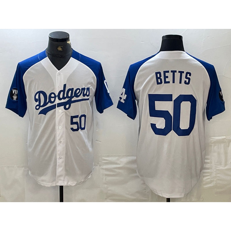Los Angeles Dodgers #50 Mookie Betts Number White Blue JEROMEN Fashion Stitched Cool Base Limited Jersey 2