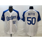 Los Angeles Dodgers #50 Mookie Betts Number White Blue JEROMEN Fashion Stitched Cool Base Limited Jersey 2