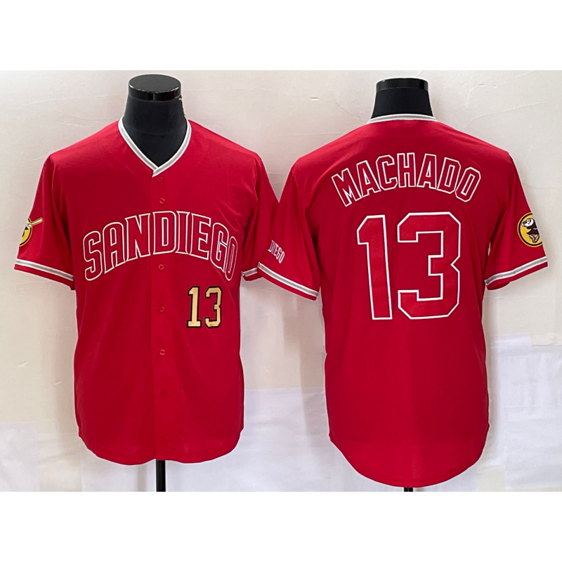 San Diego Padres #13 Manny Machado Number Red JEROMEN NEW 2023 Cool Base Stitched Jersey