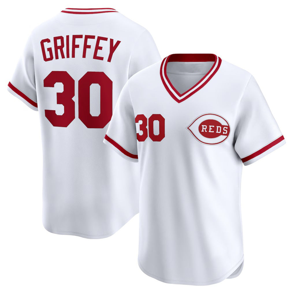 Cincinnati Reds #30 Ken Griffey White JEROMEN Throwback Cooperstown Collection Limited Jersey