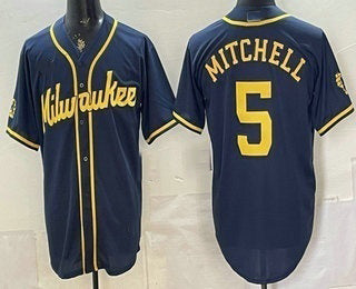 Milwaukee Brewers #5 Garrett Mitchell Navy Blue JEROMEN Stitched Cool Base Jersey