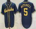 Milwaukee Brewers #5 Garrett Mitchell Navy Blue JEROMEN Stitched Cool Base Jersey