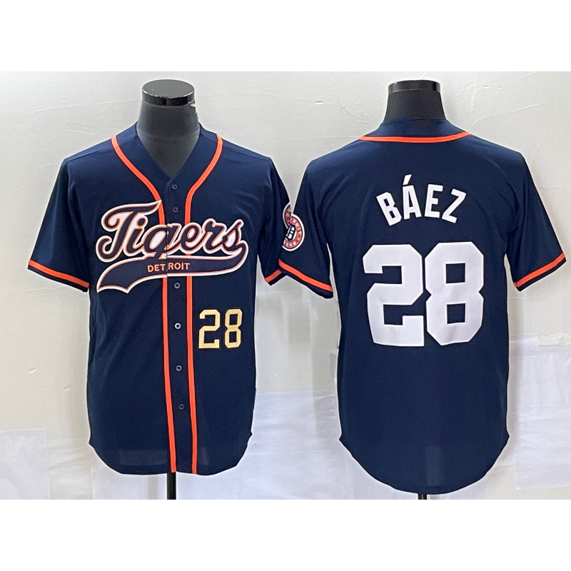 Detroit Tigers #28 Javier Baez Number Navy Blue JEROMEN Cool Base Stitched Jersey