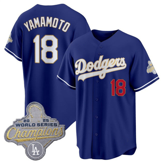 Los Angeles Dodgers #18 Yoshinobu Yamamoto Royal JEROMEN 2026 Alternate Gold Collection Stadium Stitched Jersey