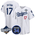 Los Angeles Dodgers #17 Shohei Ohtani White JEROMEN 2025 World Series With No. 34 Patch Limited Stitched Jersey