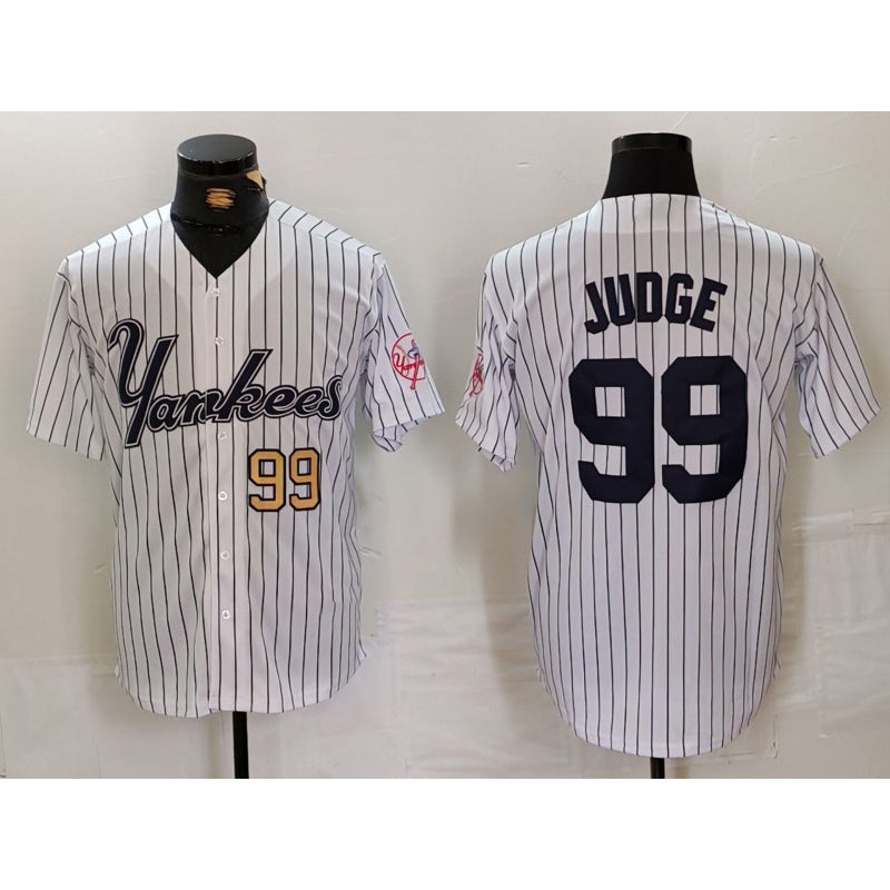 New York Yankees #99 Aaron Judge White JEROMEN Pinstripe Fashion Cool Base Jerseys 2