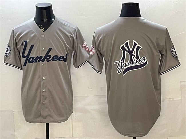 New York Yankees Team Big Logo Grey JEROMEN With Patch Limited Stitched Jersey