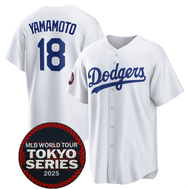 Los Angeles Dodgers #18 Yoshinobu Yamamoto White JEROMEN 2025 World Tour Tokyo Series Home Stitched Jersey