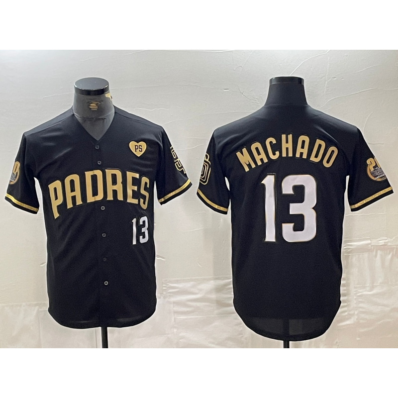 San Diego Padres #13 Manny Machado Black Gold JEROMEN With Patch Cool Base Stitched Jersey