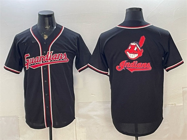 Cleveland Guardians Team Big Logo 2026 Fashion Replica Black JEROMEN Out Stitched Jersey