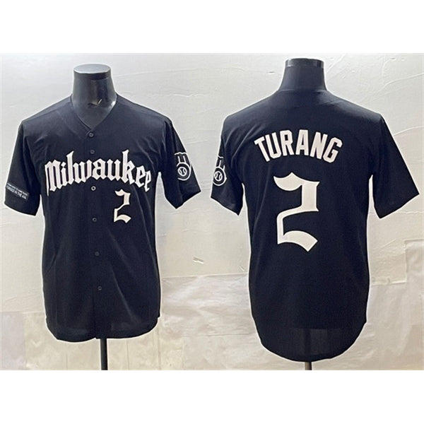 Milwaukee Brewers #2 Brice Turang Black JEROMEN 'Gothic 414 Shadows Edition' Vapor Premier Limited Stitched Jersey