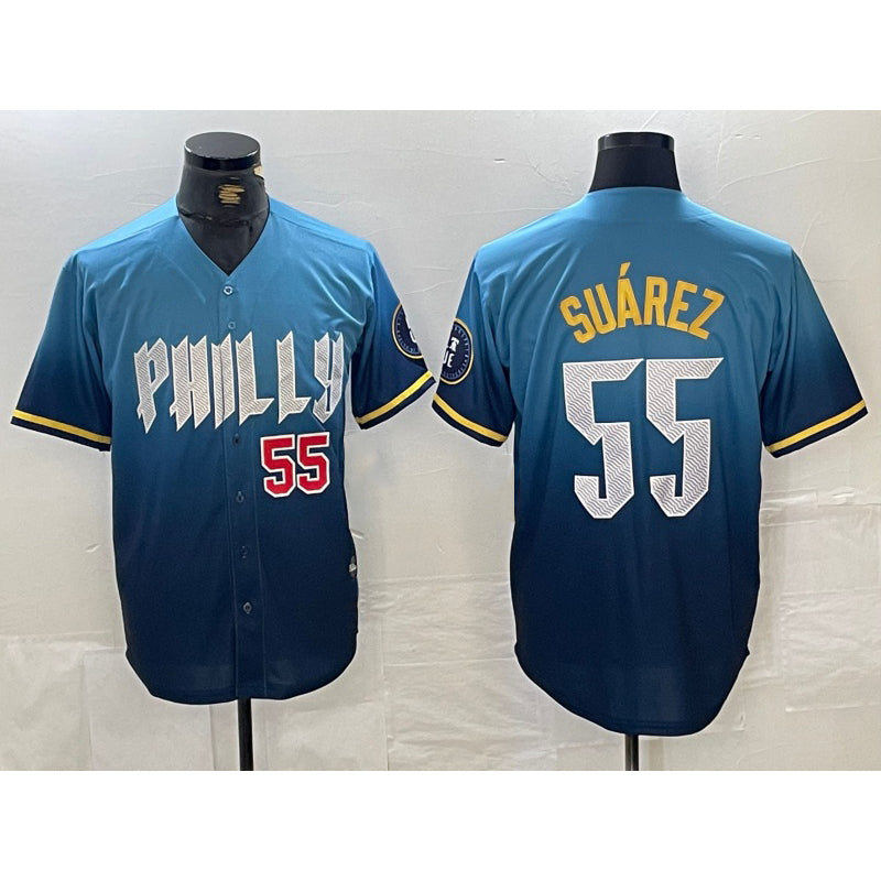 Philadelphia Phillies #55 Ranger Suarez Blue JEROMEN 2024 City Player Number Cool Base Jerseys