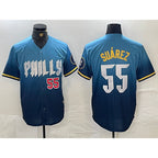 Philadelphia Phillies #55 Ranger Suarez Blue JEROMEN 2024 City Player Number Cool Base Jerseys