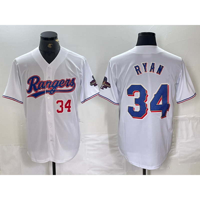 Texas Rangers #34 Nolan Ryan Number White JEROMEN 2024 Gold Collection Limited Cool Base Jersey 2