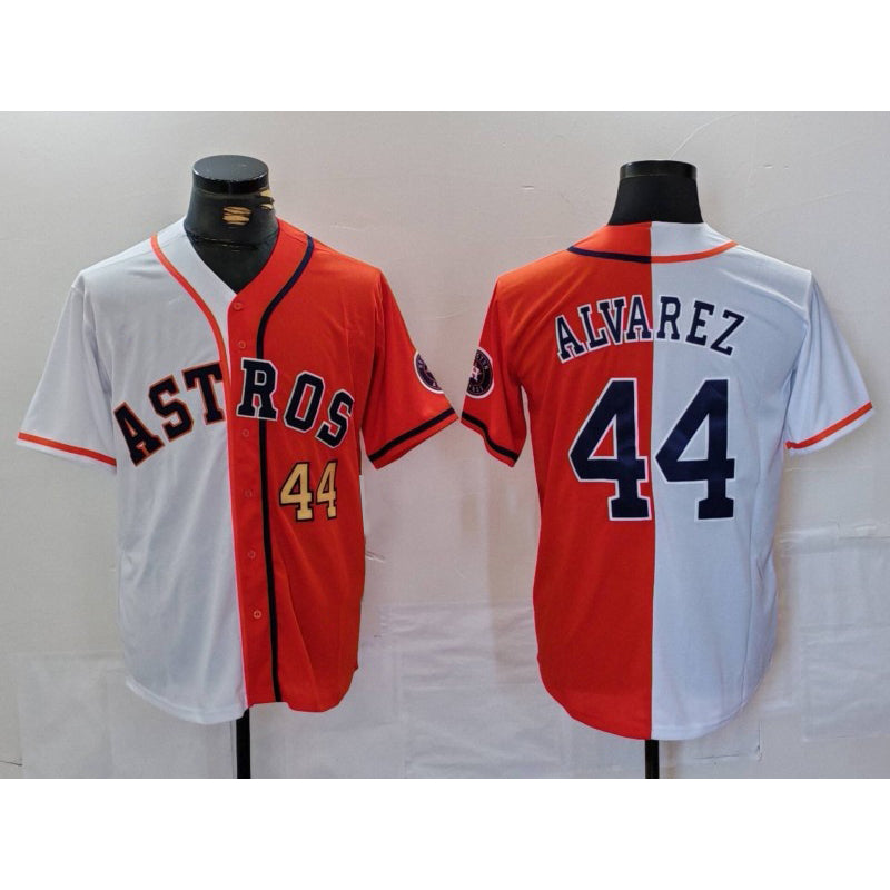 Houston Astros #44 Yordan Alvarez Number White Orange JEROMEN Split Stitched Jersey