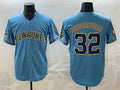 Milwaukee Brewers #32 Jacob Misiorowski Blue JEROMEN With Home & Bob Uecker Patch Stitched Jersey