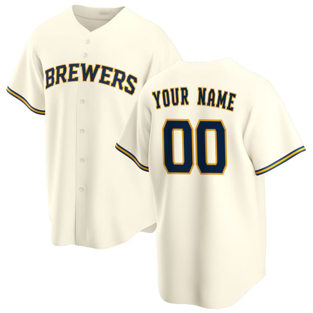 Custom Milwaukee Brewers Cream JEROMEN Home Replica Jersey