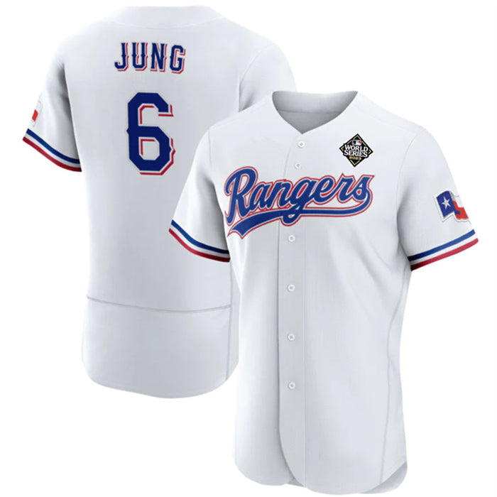 Texas Rangers #6 Josh Jung White JEROMEN 2023 World Series Flex Base Stitched Jersey