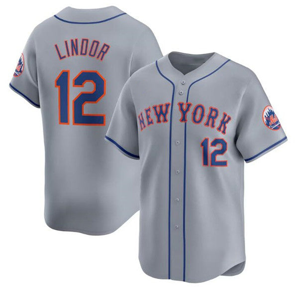 New York Mets #12 Francisco Lindor 2024 Gray JEROMEN Away Limited Stitched Jersey