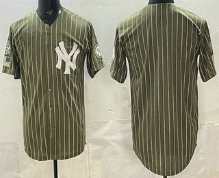 New York Yankees Blank Olive JEROMEN Pinstripe 2026 Armed Forces Day Salute To Service Jersey