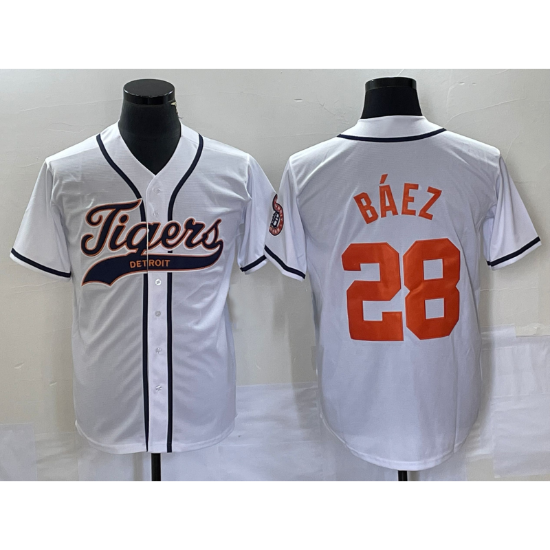 Detroit Tigers #28 Javier B¨¢ez JEROMEN White Cool Base Stitched Jersey