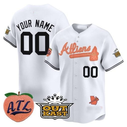 Custom Atlanta Braves Atliens & Peach Vapor Premier Limited Jersey ¨CWhite JEROMEN