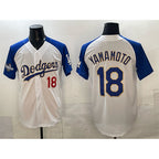 Los Angeles Dodgers #18 Yoshinobu Yamamoto White Royal JEROMEN 2025 World Series Patch Limited Stitched Jersey