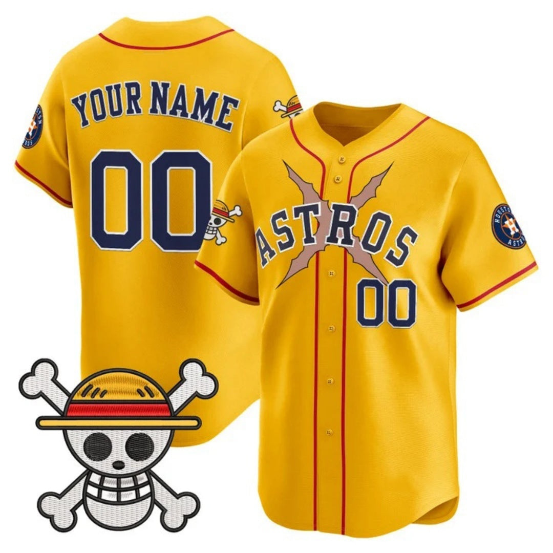 Custom Houston Astros x One Piece Gold JEROMEN Vapor Premier Limited Jersey - Stitched