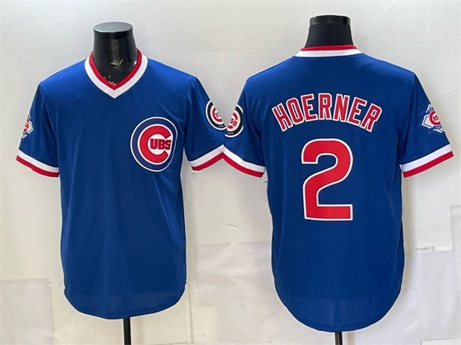 Chicago Cubs #2 Nico Hoerner Royal JEROMEN 150th Anniversary Throwback Vapor Limited Stitched Jersey