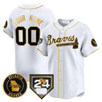 Custom Atlanta Braves 2024 Spring Training Patch Vapor Premier Limited Jersey ¨C White Gold JEROMEN
