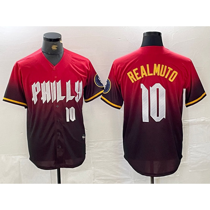 Philadelphia Phillies #10 JT Realmuto Red JEROMEN 2024 City Player Number Cool Base Jersey 2
