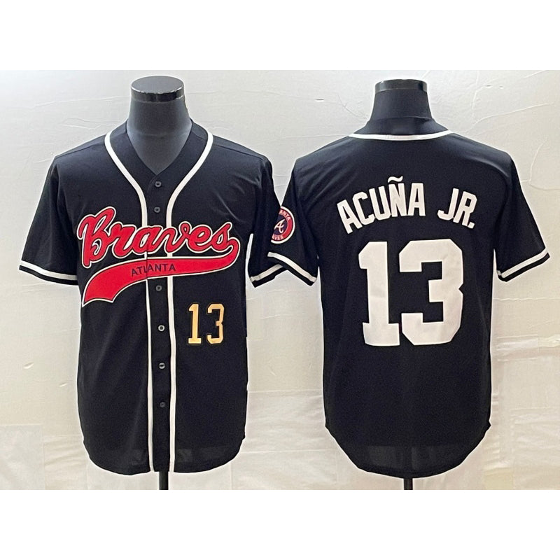 Atlanta Braves #13 JEROMENld Acuna Jr Number Black JEROMEN Cool Base Stitched Jersey